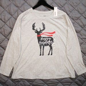 Plus Size Happy Holidays, Gray Long Sleeve Shirt